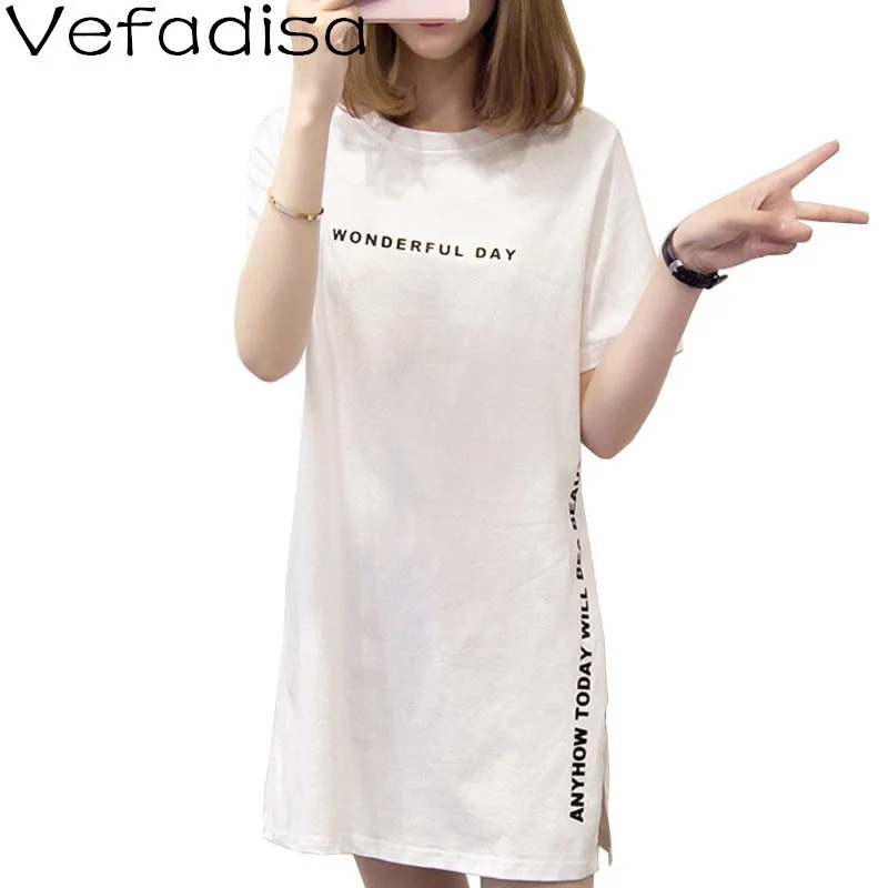 

Vefadisa Black White Split Letter Print Women T-shirt 2021 Summer Short Sleeve T-shirt Loose Casual Female T-shirt QYF5681