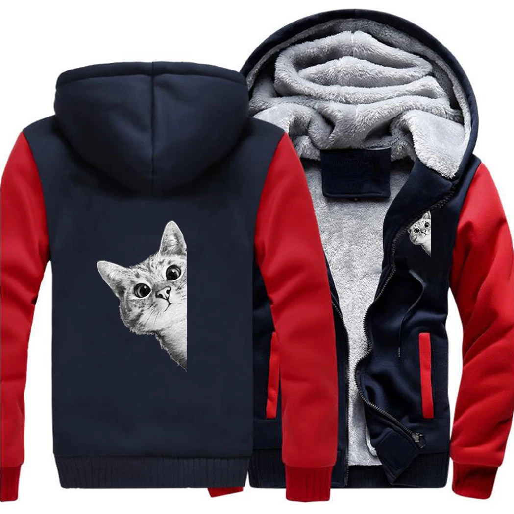 

Kawaii Anime Cat Cute Loose Hoodies Street Jackets Top Men Fitted Sweatshirt Winter Warm Printed Outdoor Casual Black Coat Coats