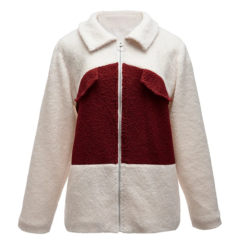 

Autumn Winter 2019 Sweatshirt Pocket Trun-down Collar Patchwork Zipper Long-sleeve Sweatshirt Top