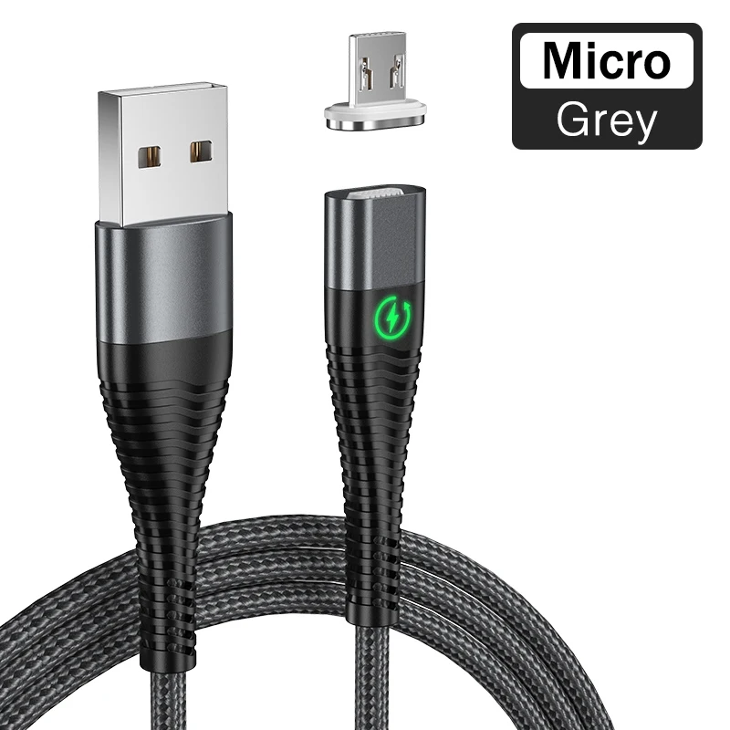 YKZ светодиодный магнитный кабель USB type C провод Microusb 3A кабель для быстрой зарядки для Apple телефона samsung huawei Магнитный шнур для передачи данных - Цвет: Gray for Micro