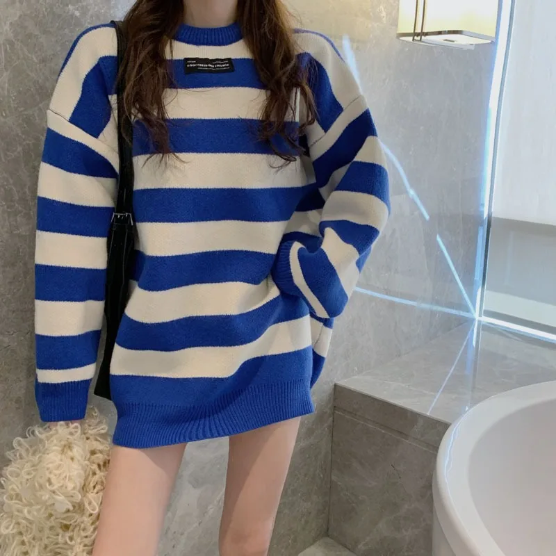 

Lazy Wind Round Neck Pullover Sweater Women 2021 New Spring Autumn Korean Fashion Loose Casual Retro Knitting Sweaters Female