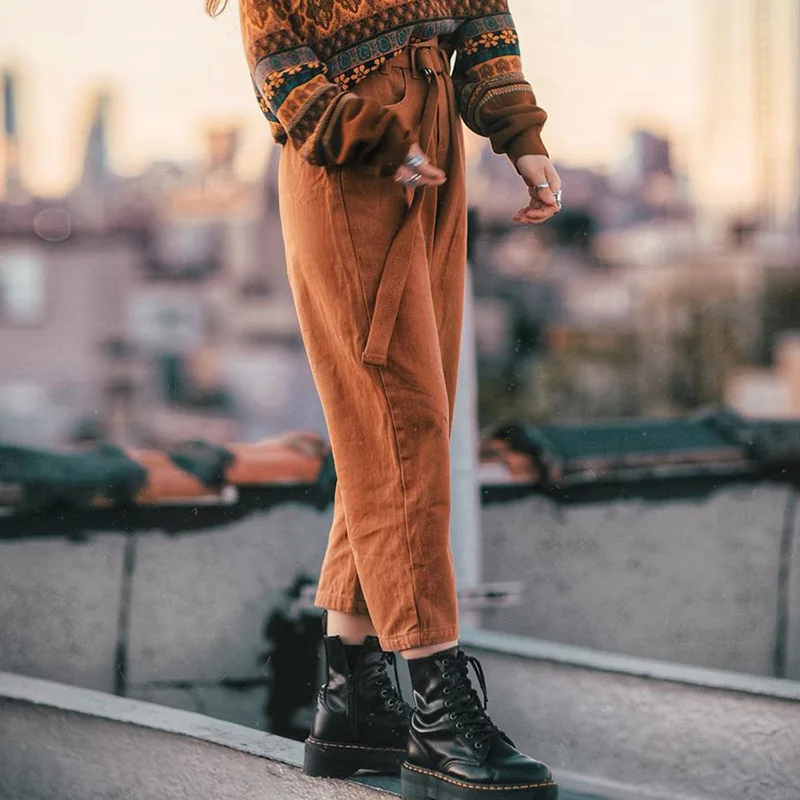 

New Straight Style Fashion Chic Ladies Casual Ankle-Length Pants Mid Waist Women Loose Solid Color Leisure Clothes