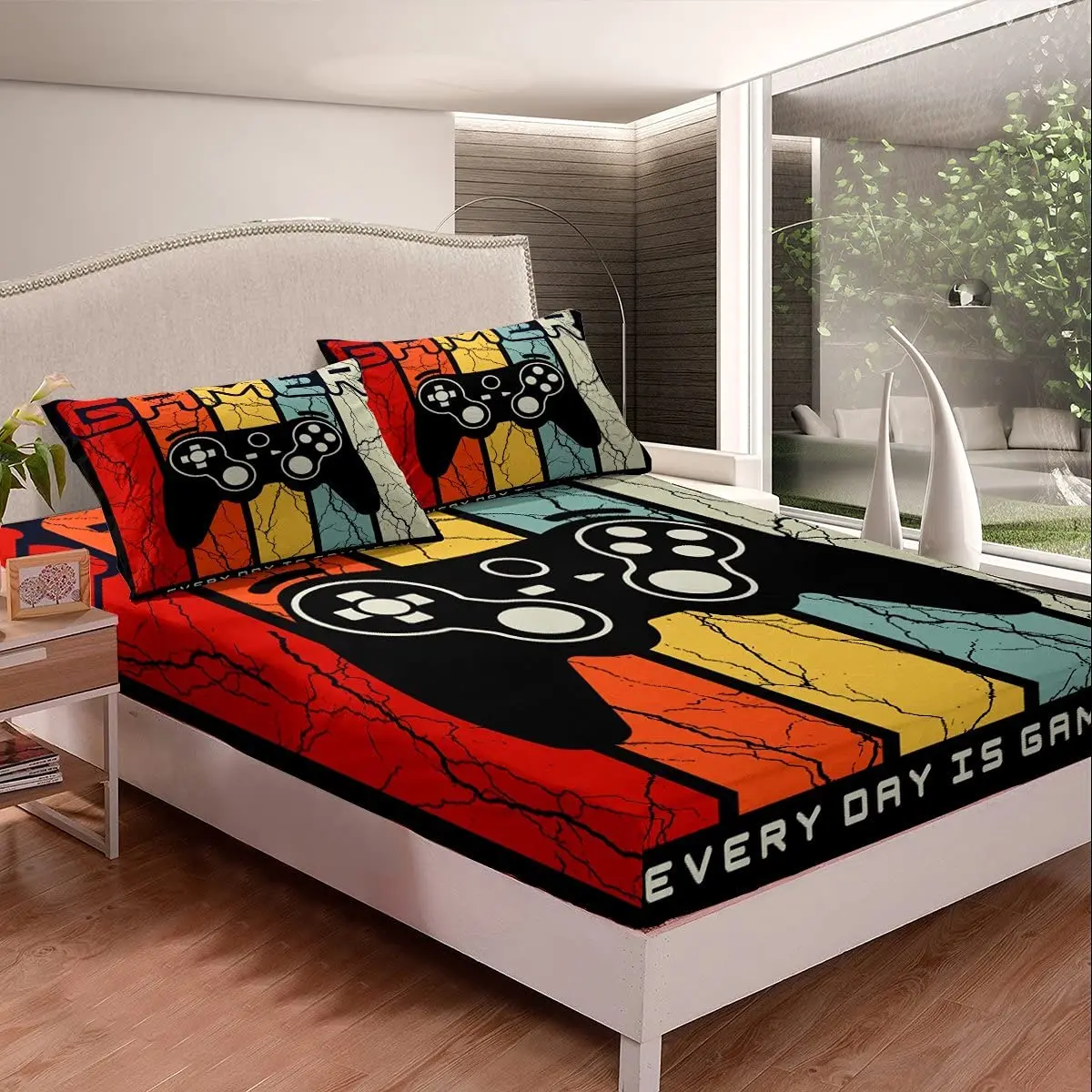 

Gamer Fitted Sheet Boys Youth Kids Player Game Bedding set Video Games Retro Fitted Bed Sheets Gamepad Controller Bedding set