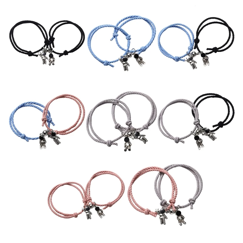 

ANGELADY 2Pcs Astronaut Pendant Lover Bracelet Magnetic Couple Rope Handchain Adjustable Creative Friendship Distance Jewelry