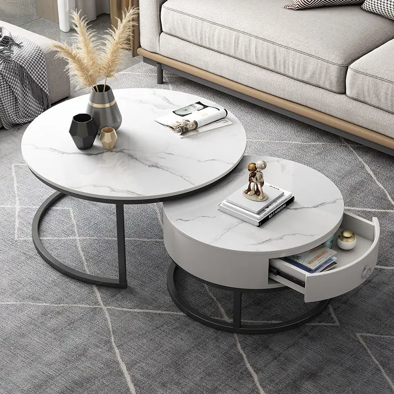 

Coffee table light luxury simple modern living room home Nordic round marble side table table rock slab small coffee table