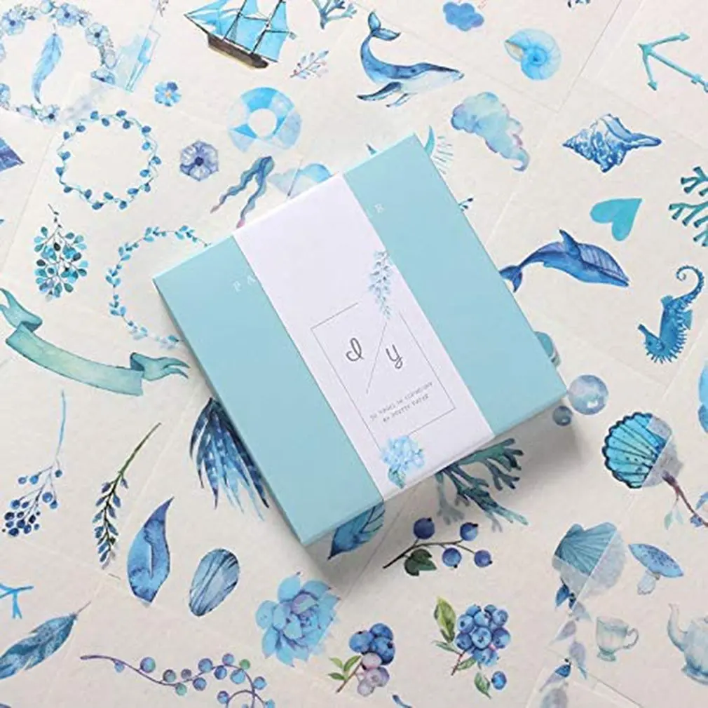 

50 sheets Aqua blue ins Decorative Stickers Scrapbooking Stick Label Diary Album stationery painting Sticker Accessories Set