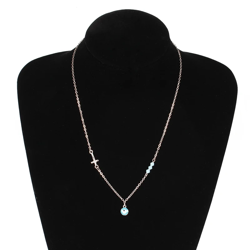 Богемное женское ожерелье Малый крест синий глаз жемчужный жемчуг винтажное