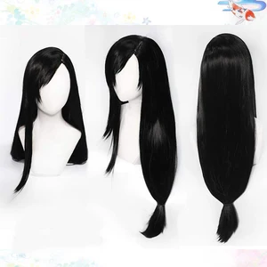 Final Fantasy FF7 Wigs Tifa Lockhart Wig 100cm Black Straight Side Parting Styled Synthetic Hair Cos in India