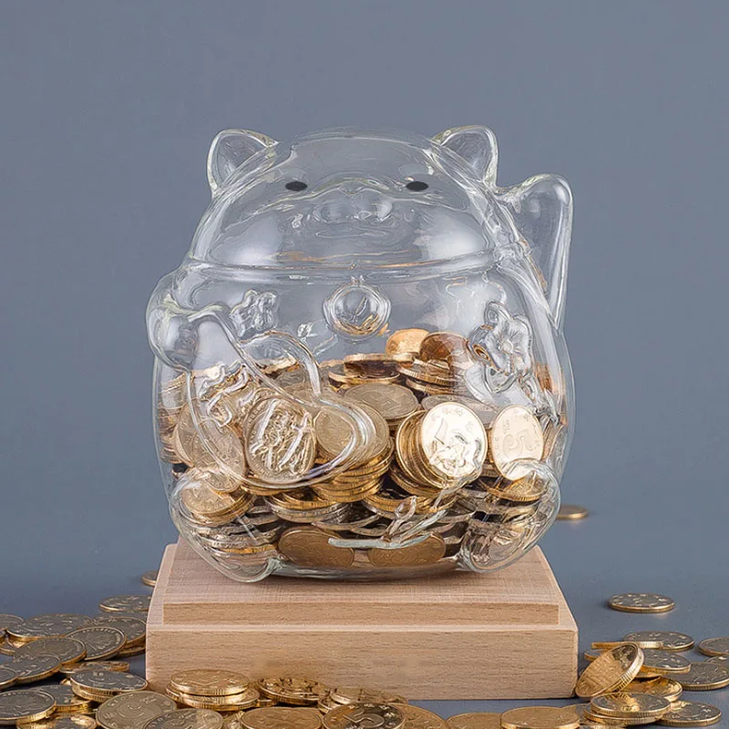 

Glass Piggy Bank Beckoning Cat Piggy Bank Cartoon Piggy Bank Cat Shaped Piggy Bank Glass Craft Ornaments Coin Storage Box