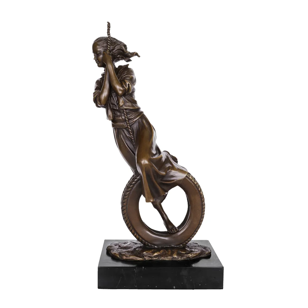 

Bronze Statue Swinging Girl Sculpture Modern Art Children Room Decoration Gorgeous Girl's Birthday Gift