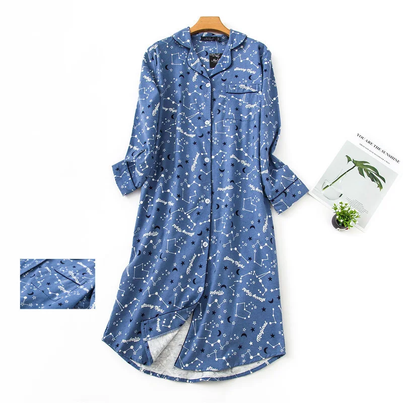 

Nightgown Pyjamas Women's Sleepwear Lady Cotton Long Nightdress Plaid Cartoon Pyjamas Loungewear Nightwear With Pocketed