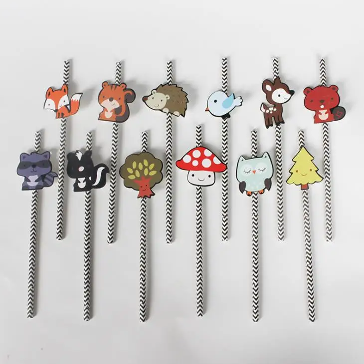 12 шт./упак. Мультяшные животные из леса тема соломинки Дети День рождения Свадьба