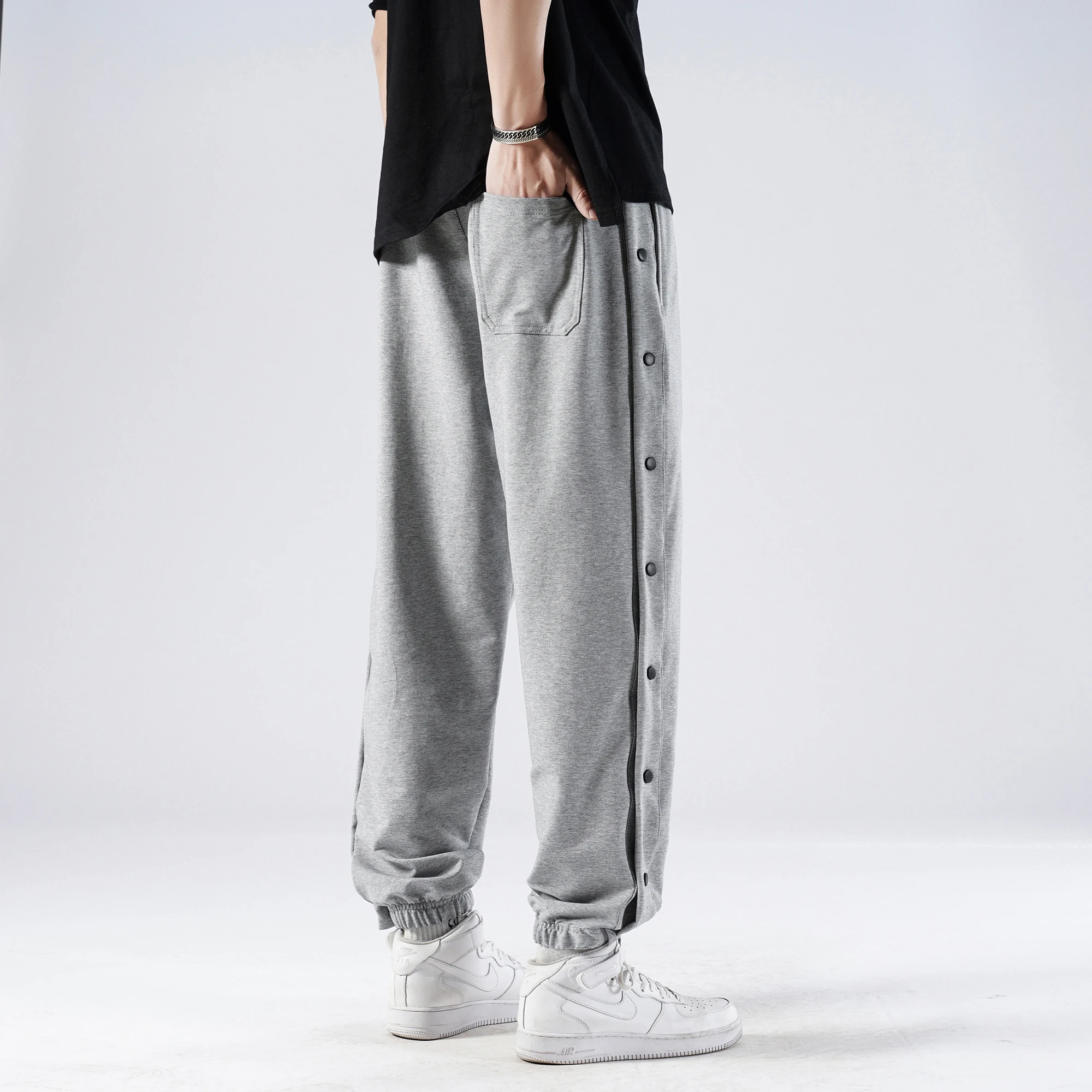 

New Open-Breasted Guard Men Pants Spring Summer Thin Cotton Elastic Waist Sports Trousers Men Loose Feet Wide Legs Casual Pants
