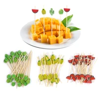 100pcs food fruit fork cocktail disposable bamboo picks handmade toothpicks picnic flamingo party supplies tropical decoration