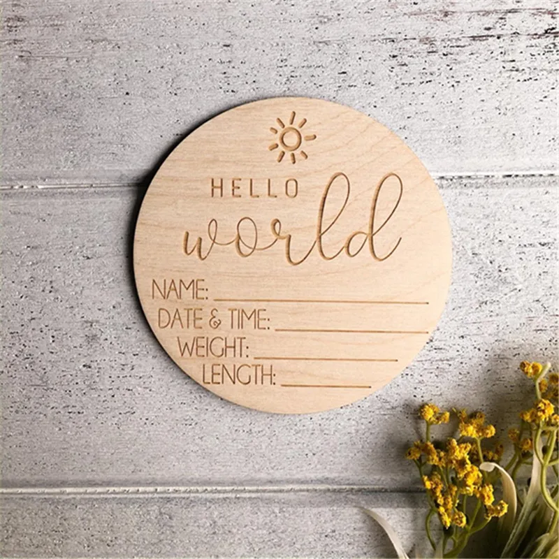 

Hello World Newborn Announcement sign wood, Custom engraved baby name plaque, Birth Stats sign, Baby shower gift, Photo props