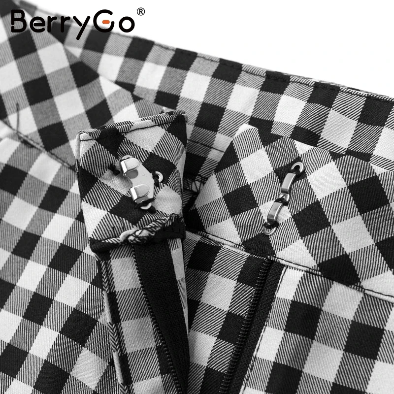 BerryGo элегантный офисный женский клетчатый Блейзер костюм Повседневный на молнии