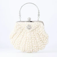 new handmade beaded pearl shell dinner bag elegant pure color versalite womens bag large capacity banquet evening shoulder bag
