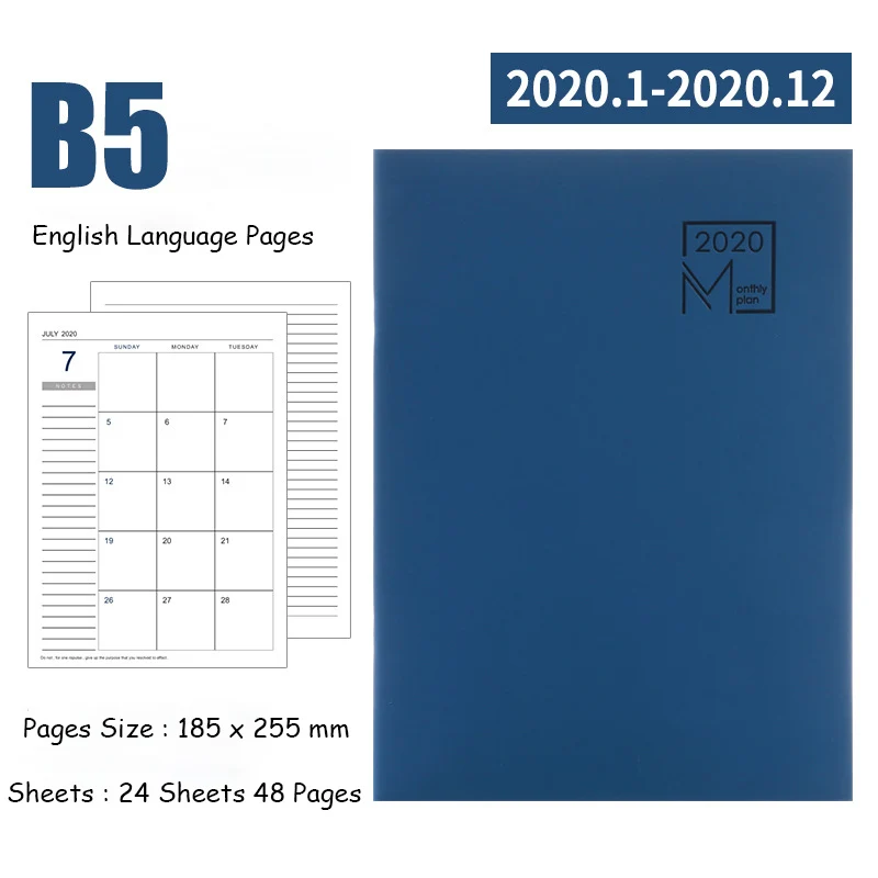 Blue Agenda планировщик Органайзер B5 дневник записная книжка и журнал полный английский язык Еженедельный ежемесячный блокнот мини-книга для путешествий - Цвет: Blue