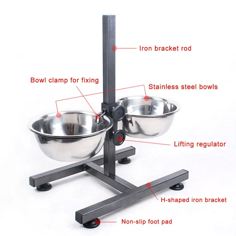 Регулируемая двойная миска для собак из нержавеющей стали домашних животных