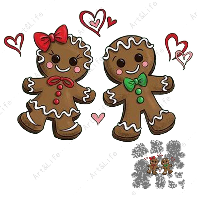 

2021 New Metal Cutting Dies Gingerbread Man Loves Christmas Card Stencils for Making Scrapbooking Paper Cards Embossing Cut Die