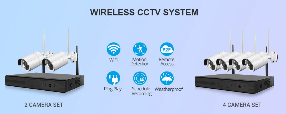 Wheezan камера видеонаблюдения с WiFi безопасности Системы комплект 4CH 1080 P NVR жесткий диск на 1 ТБ 720 P Беспроводной Камера домашняя камера видеонаблюдения, наружная ip-камера комплект