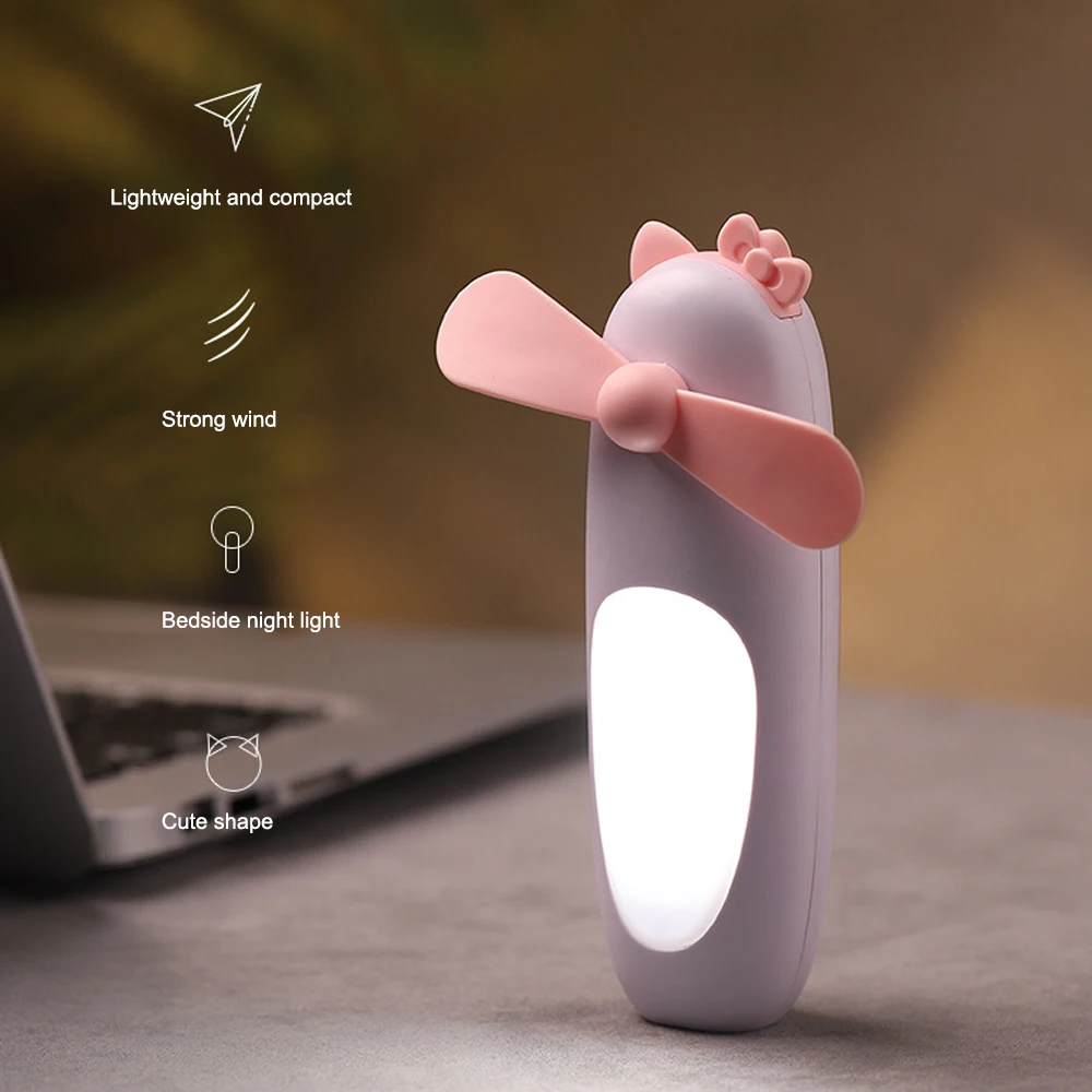 Led Night Light Small Fan Mini Cartoon Rabbit Portable Outdoor Charging | Бытовая техника
