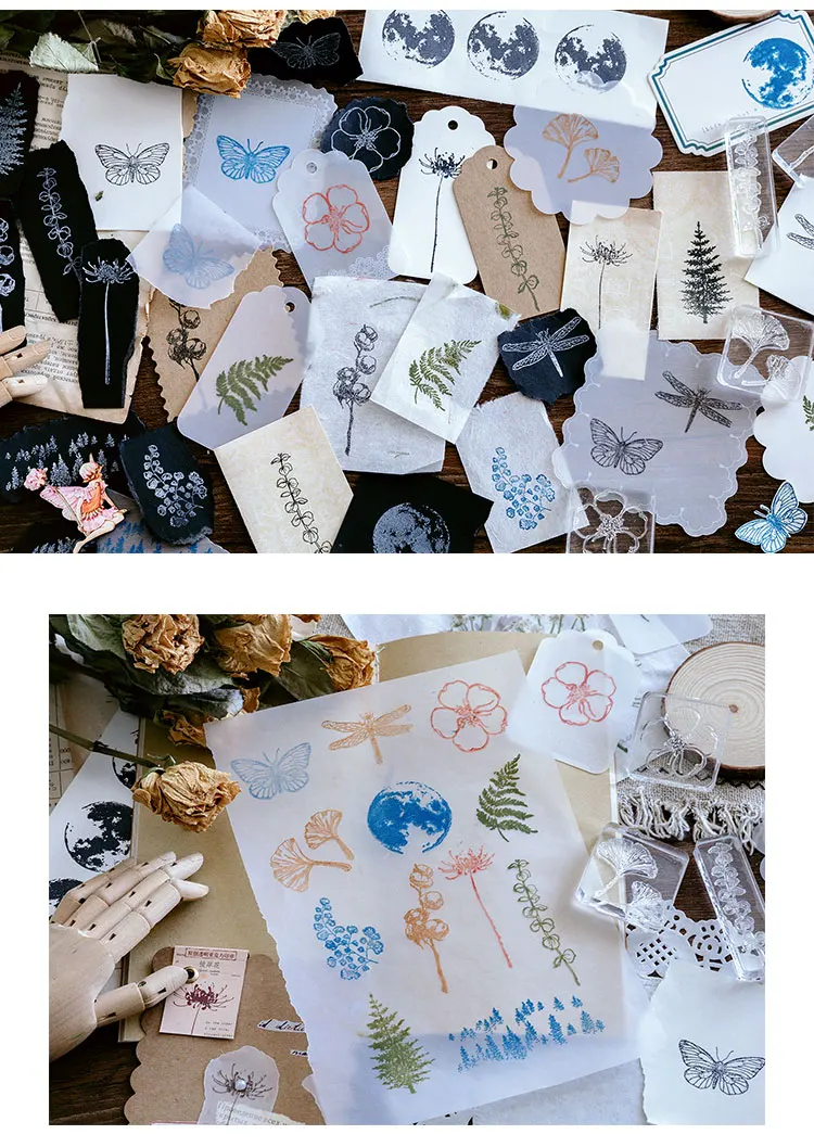 Ретро Лес серии украшения из акрила Резиновые Марки для stationery канцелярские DIY ремесла растения Цветок гинкго хлопок стандарт