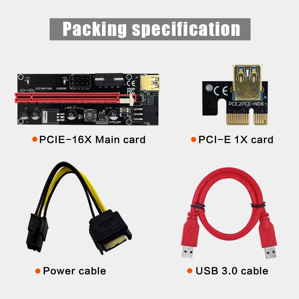 Переходник TISHRIC 3 в 1 PCIE для видео Vard PCI E Райзер 009s/009 Удлинительный кабель