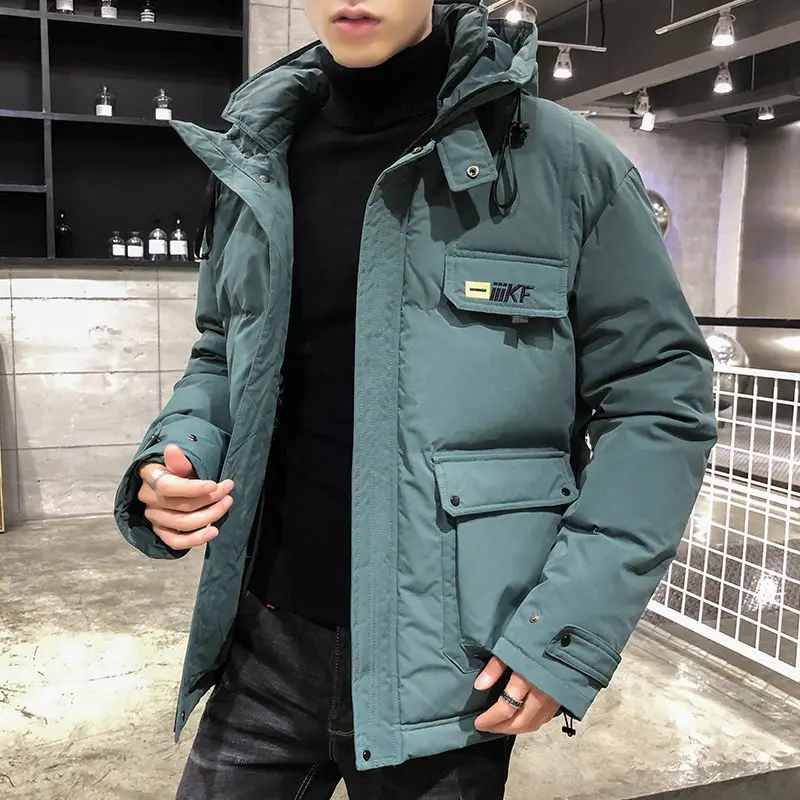 Мужская теплая куртка с капюшоном черная однотонная Повседневная ветрозащитная