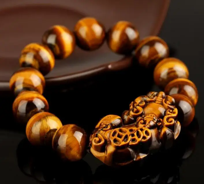 

free shipping Natural Yellow Tiger's Eye Gemstone Round Beads Bracelet AAA 12mm