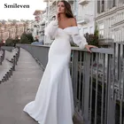 Атласное свадебное платье-Русалка Smileven, пикантное кружевное пляжное платье с длинными рукавами-фонариками, с открытыми плечами, свадебные платья Boho