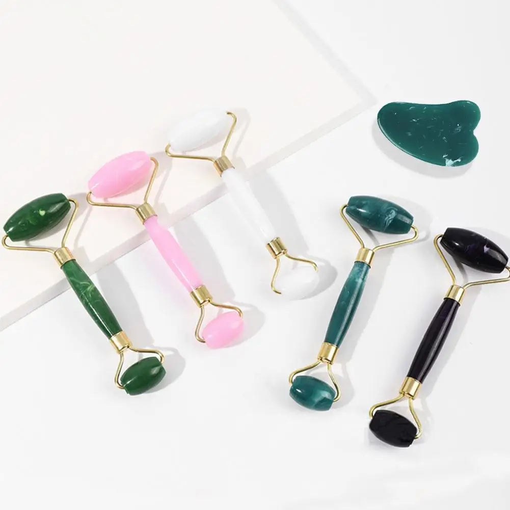 New Face Massage Jade Roller Rose Quartz Natural Resin Crystal Slimmer Lift Wrinkle Double Chin Remover Slimming Tools |