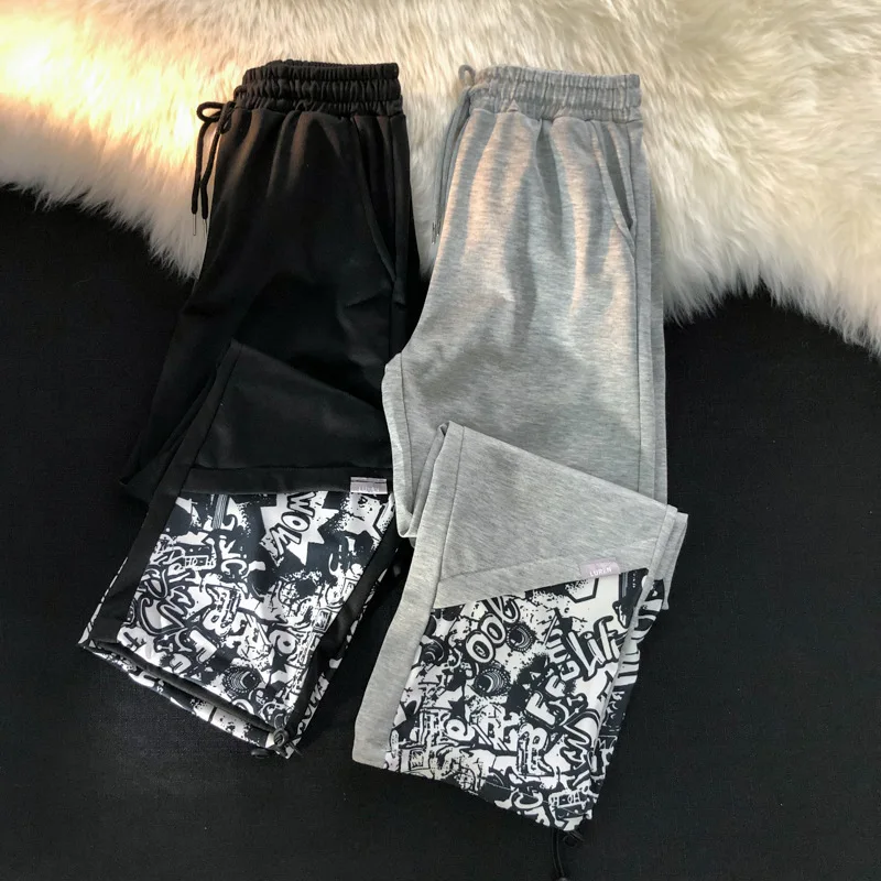 

Autumn The New Printing Splicing Casual Pants Male Street Fashion Loose Sports Drawstring Tie Feet Underwear Jogging Pants