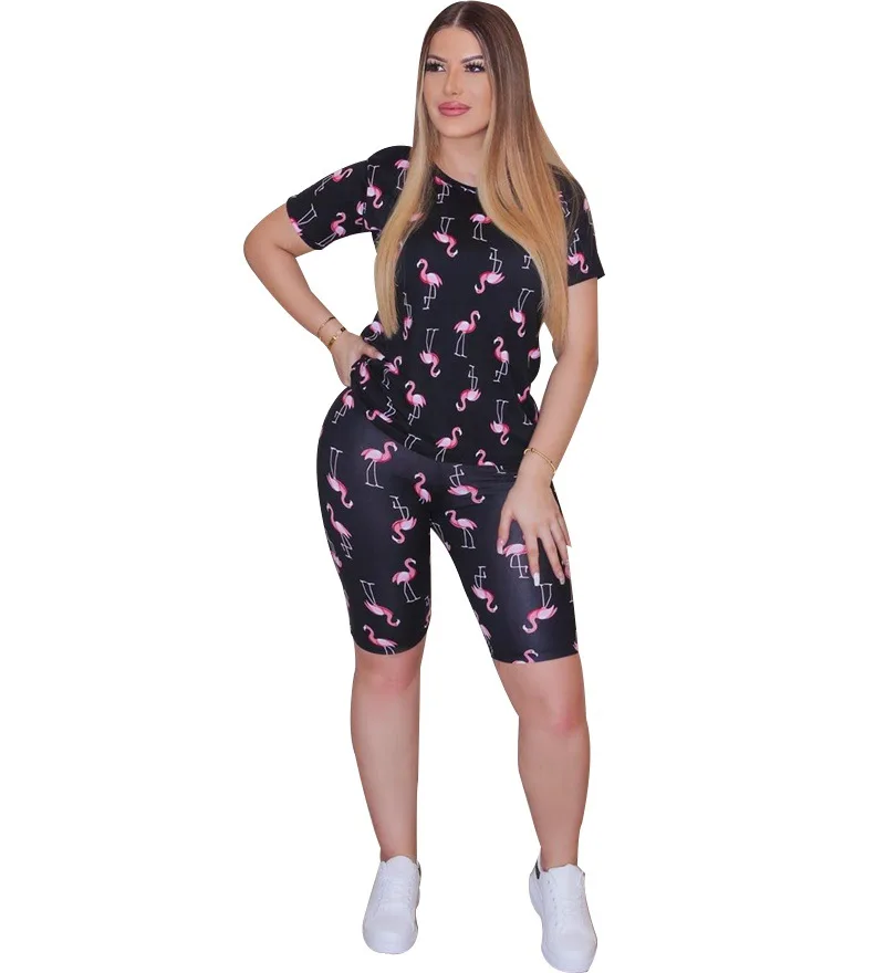 2020 Summer Women's Suit European and American Hot Style Model Cartoon Print Casual Fashion Two-piece Set |