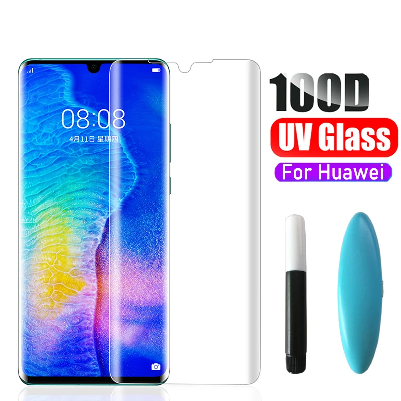 UV Tempered Glass For Huawei P30 Pro Screen Protector Full Liquid Curved Screen Protector For Huawei Mate 30 Pro Mate 20 P40 Pro