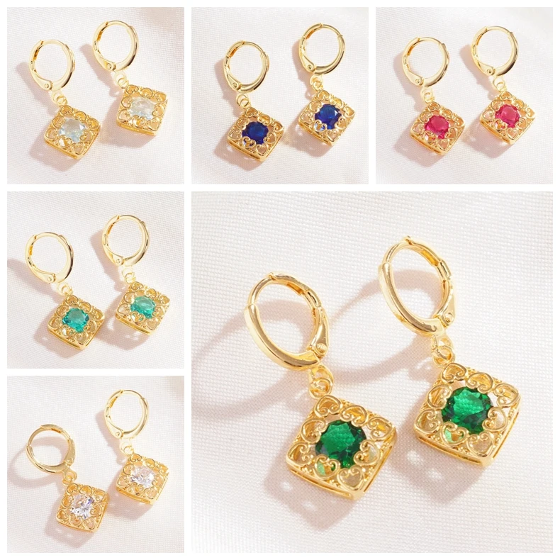 5 различных стилей элегантные золотистые квадратные круглые серьги с фианитами