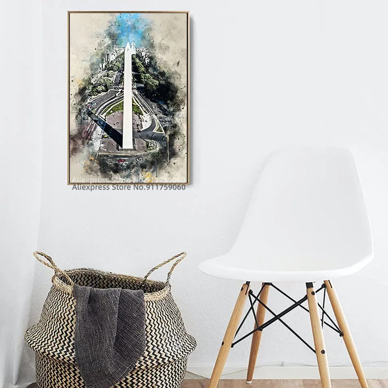 Акварель в стиле аргентинского Буэнос-Айреса с кистями-брызгами Картина на