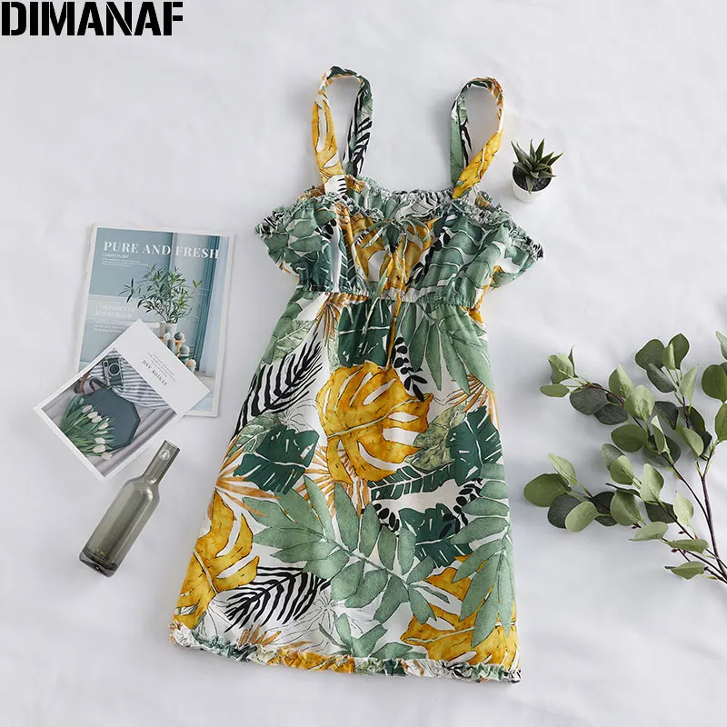 Женское Гавайское платье DIMANAF хлопковое свободное с круглым вырезом и цветочным