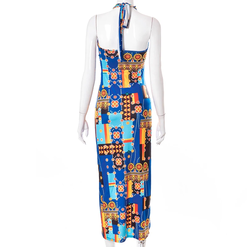 

Bomblook Beach Leisure Vacation Bodycon Dresses For Women's 2021 Summer Clothing Halter Cut Out Slits Mesh Dress Female Outfits