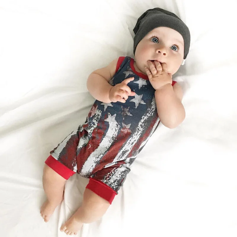 Комбинезон для новорожденных без рукавов в полоску с флагом на возраст 0-24 месяца