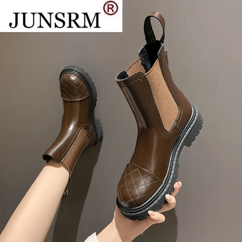 

Женские ботильоны на толстой подошве, Черные Теплые ботильоны с молнией сзади, Осень-зима 2022