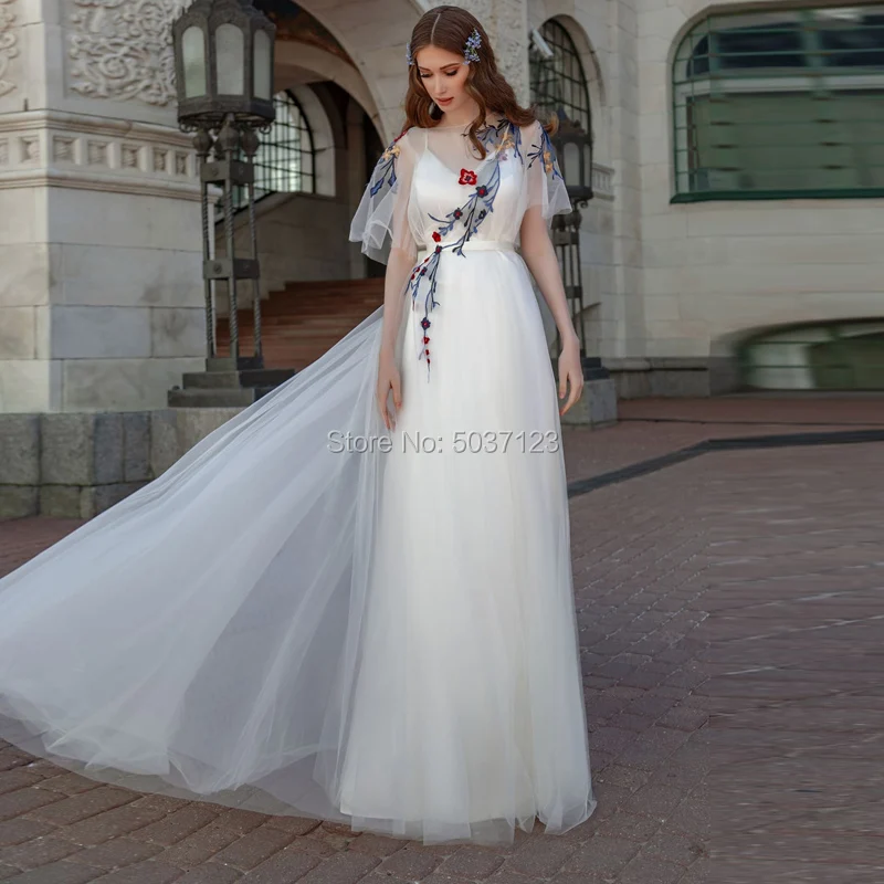 Vestido De Noiva Свадебные платья тюлевый с короткими рукавами линия Кружева Аппликации