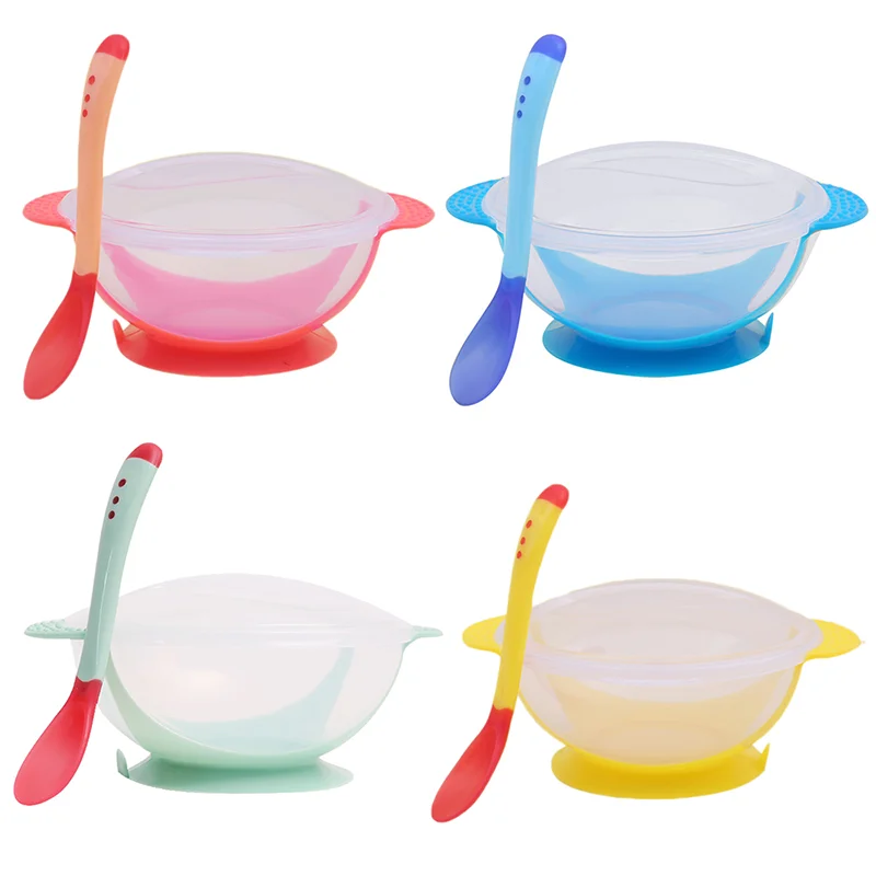 

Baby Bowl Sets Sucker Bowl Temperature Sensing Spoon Baby Training Bowl Dinnerware Set Eco-friendly Materials Baby Eats Safely