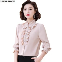 fashion top clothes ol women long sleeve shirt slim fit blouse office ladies formal elegant ruffled collar work wear blusas