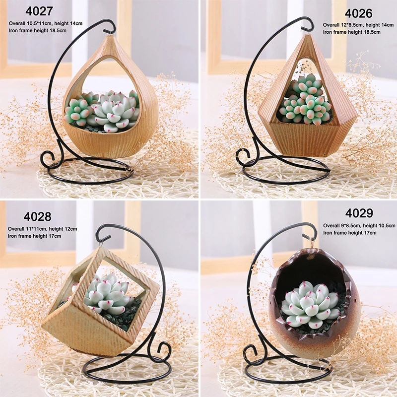 

Iron Frame Hanging Basket Micro Landscape Geometric Fleshy Flower Pot Wrought Iron Hook Desktop Home Decoration F2