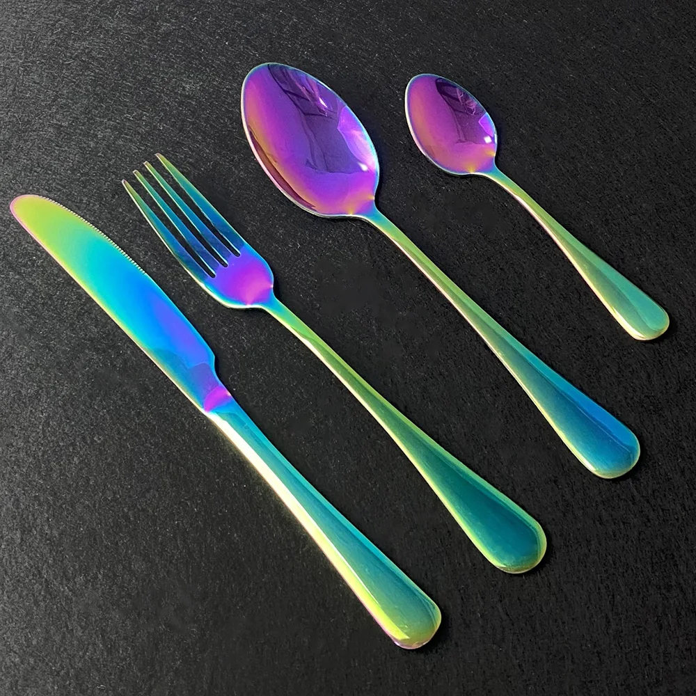 4Pcs/Set Dinnerware 304 Stainless Steel Mirror Rainbow Cutlery Set Kitchen Fork Coffee Spoon Knife Tableware Silverware Set