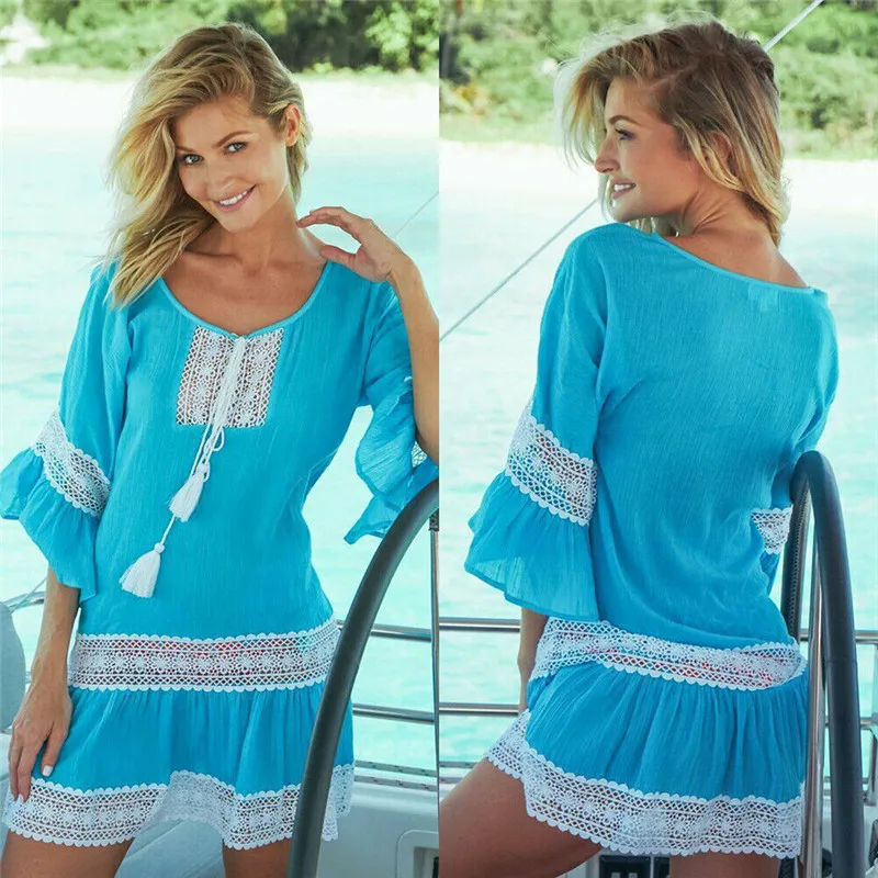 

New Sexy Women Lace Crochet Bathing Suit Bikini Swimwear Cover Up Beach Dress Four colors available Beach Dress Loose Swimsuit