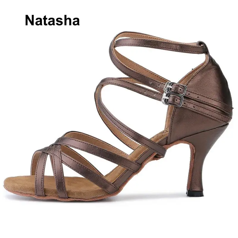Женская обувь для бальных танцев Natasha латинских коричневая замшевая на высоком