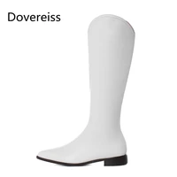 dovereiss fashion womens shoes winter natural leather elegant pure color white sexy flats zipper knee high boots concise 34 39