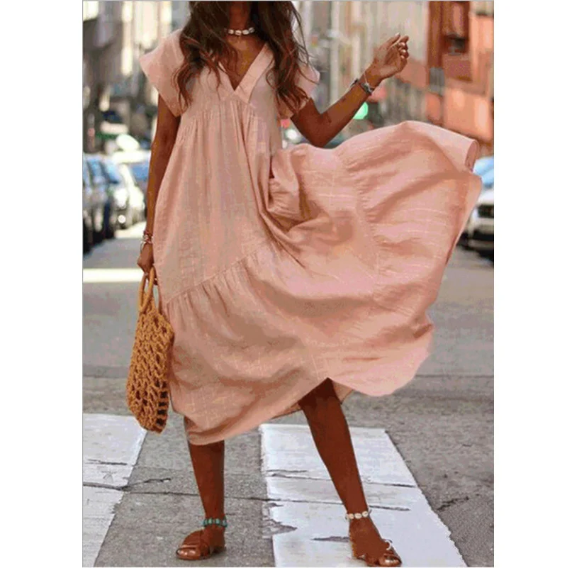 

Women's V-neck summer dress, large casual shorts, ruffle, 5XL, 2021